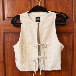 ZARA Cream Tie-Front Textured Sleeveless Top